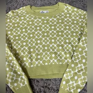 Hollister Green Flower Crop Sweater